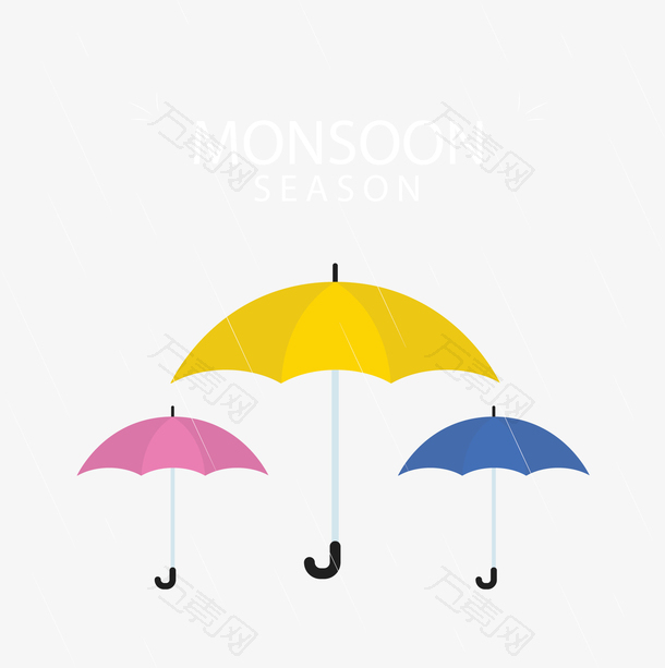 下雨天彩色的雨伞