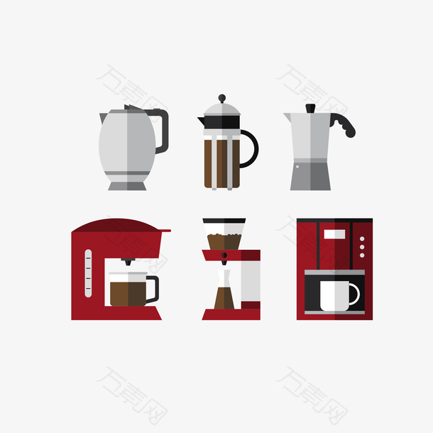 矢量扁平化咖啡壶咖啡器具