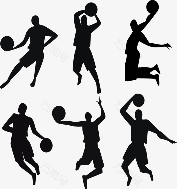6款动感篮球人物剪影矢量图