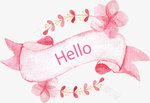 粉红水彩春天丝带