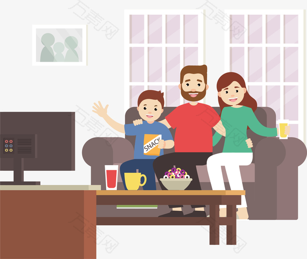 开心一家人一起看电视
