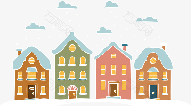 手绘雪里房子插画