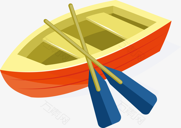 一艘红色小船与划桨