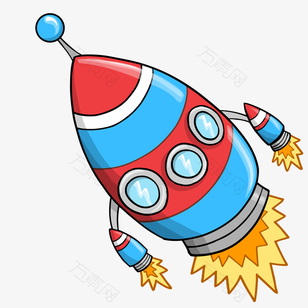 卡通宇航员乘坐的火箭