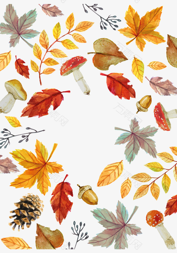 水彩绘秋季元素卡片矢量图
