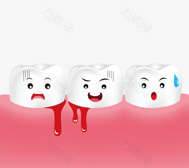 出血的牙龈和三个牙齿