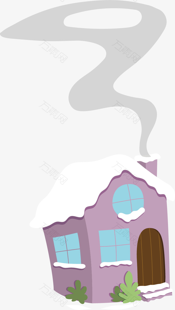 矢量图冬季紫色冒烟房子