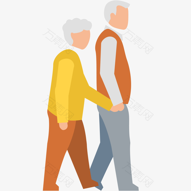 老年夫妻散步矢量插画