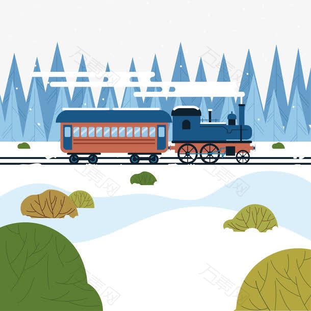 冬天雪中行驶的火车