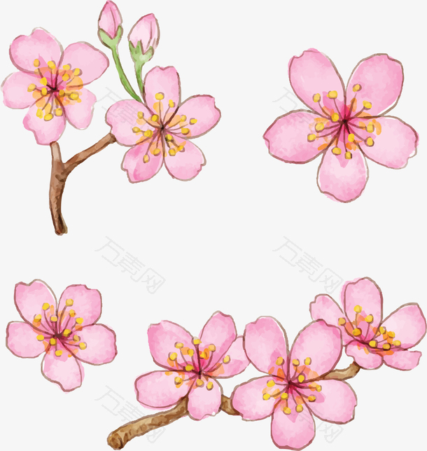 浪漫粉红手绘樱花