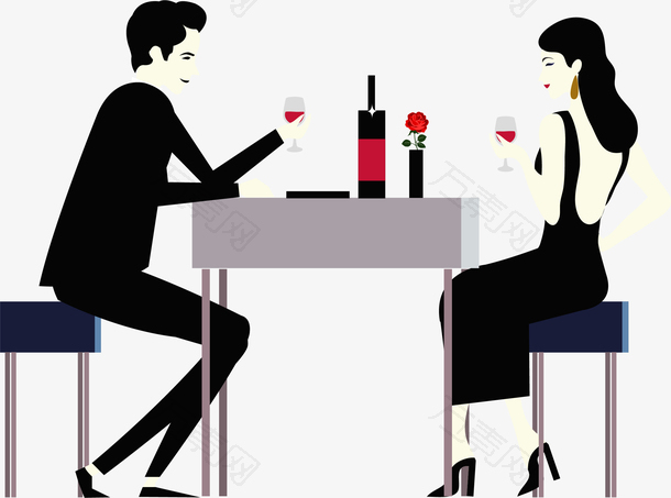 手绘浪漫情侣约会晚餐人物插画