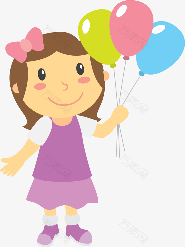 儿童节玩气球小女孩卡通