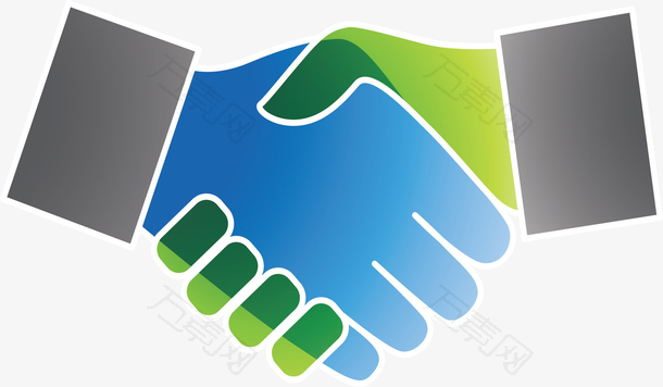 蓝绿色两人合作握手