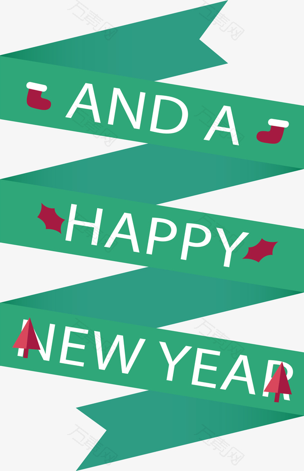 新年快乐绿色丝带