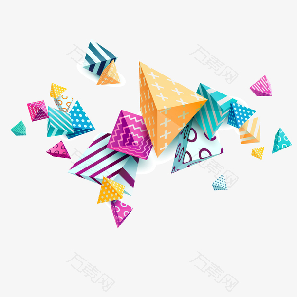 彩色花纹立体三角矢量素材