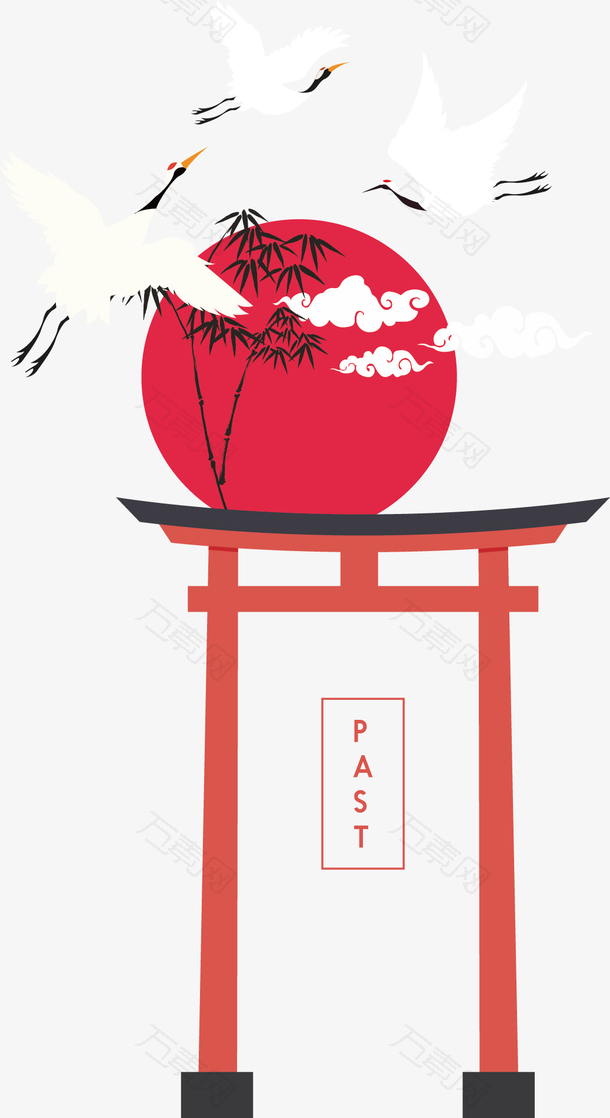 矢量手绘红色中国风绘画