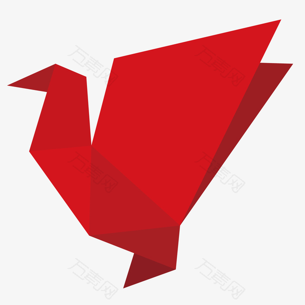 红色几何折纸纸鹤元素