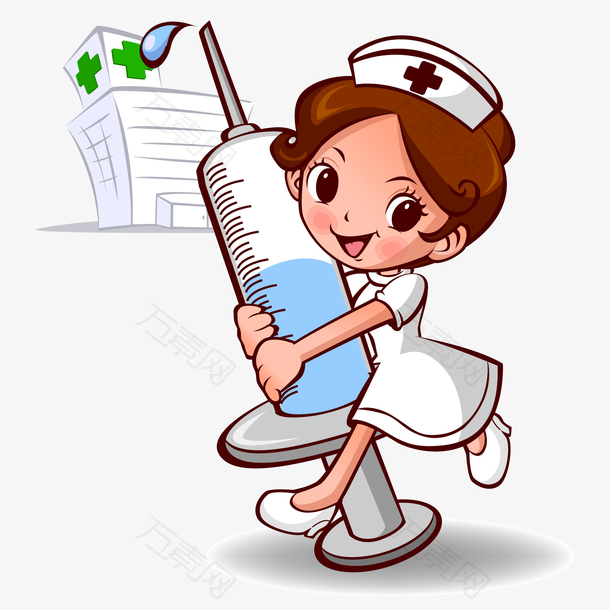 卡通抱着针筒的护士设计