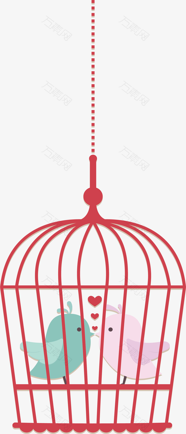 红色鸟笼中的爱情鸟