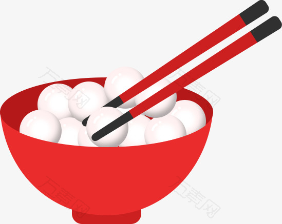 手绘红色碗里的汤圆