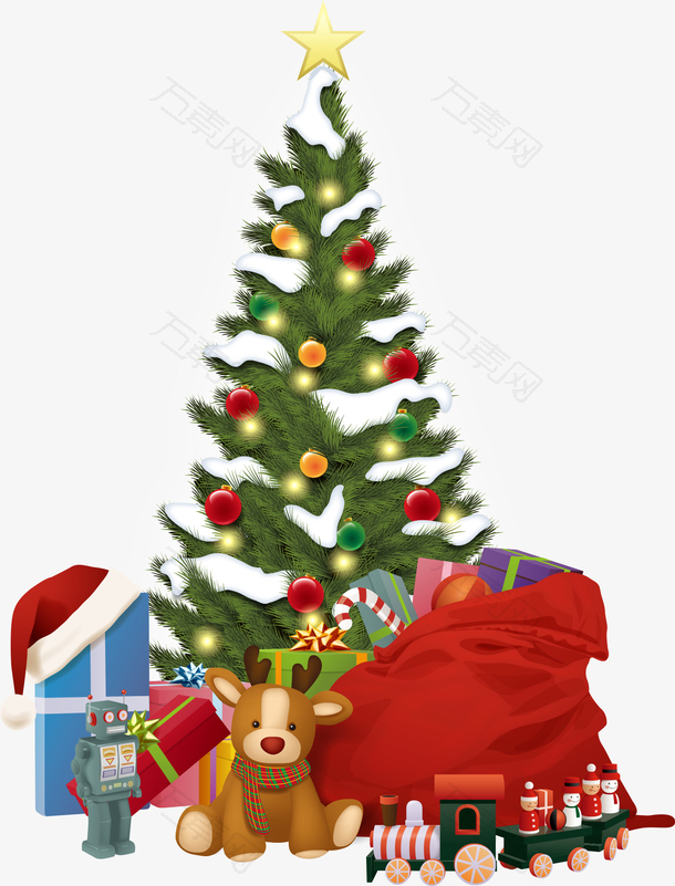矢量圣诞小树与帽子礼盒
