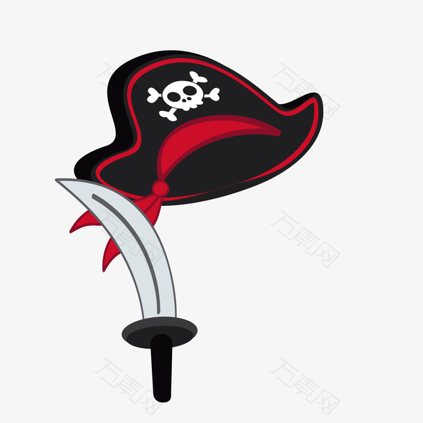 卡通海盗的帽子和刀