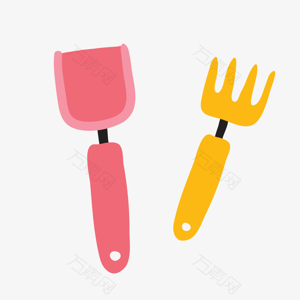 粉红色铲黄色叉子卡通园艺素材合