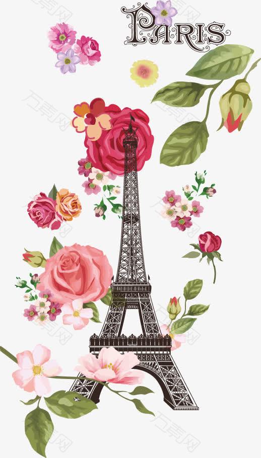 巴黎铁塔和鲜花