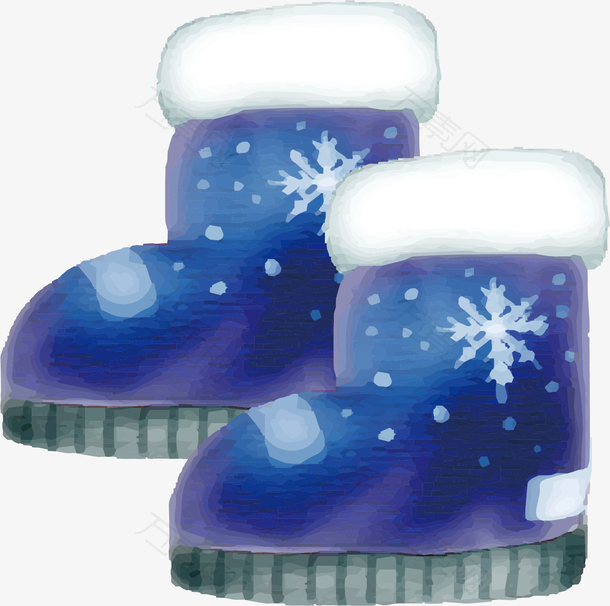 蓝色水彩冬季雪地靴
