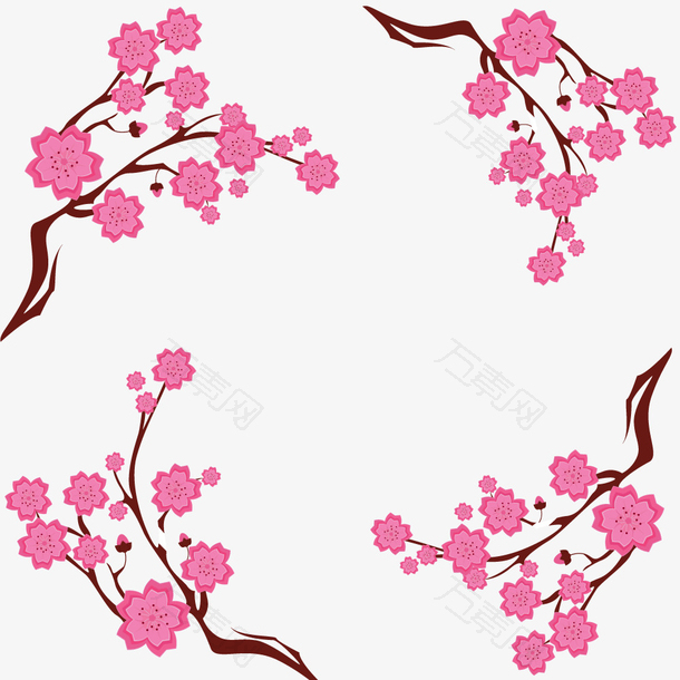 粉红桃花花边框春天矢量素材