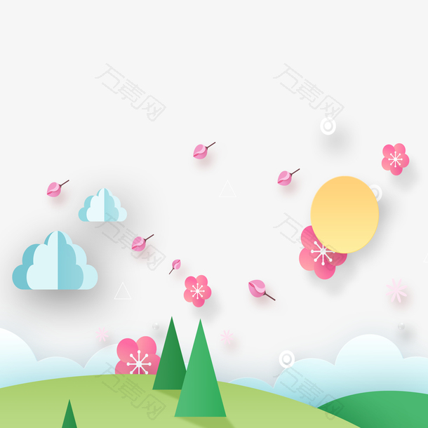 矢量温馨春季折纸风景插画