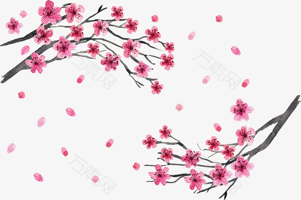 浪漫水彩粉红樱花