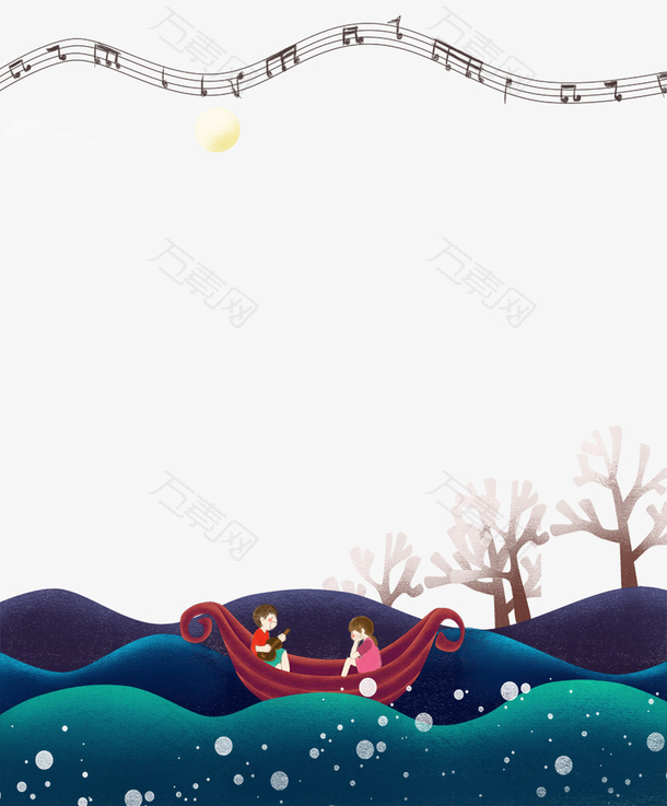卡通儿童节游玩划船插画背景边框