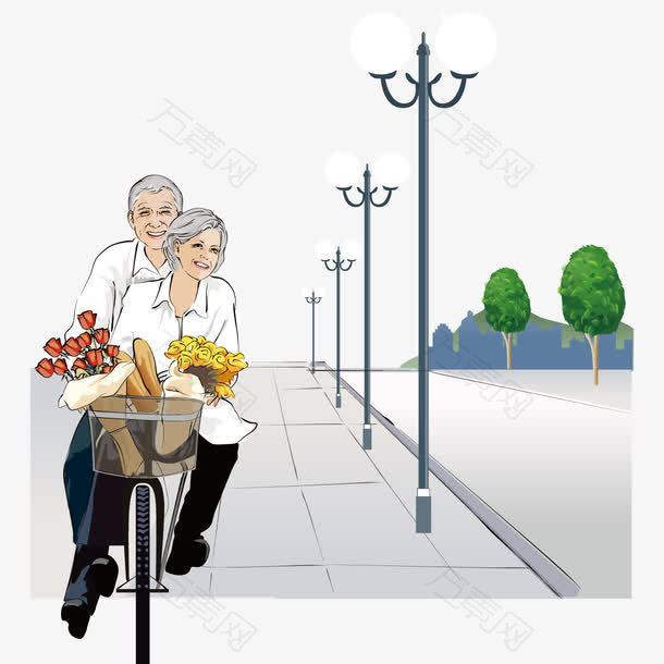浪漫的骑自行车的夫妻矢量