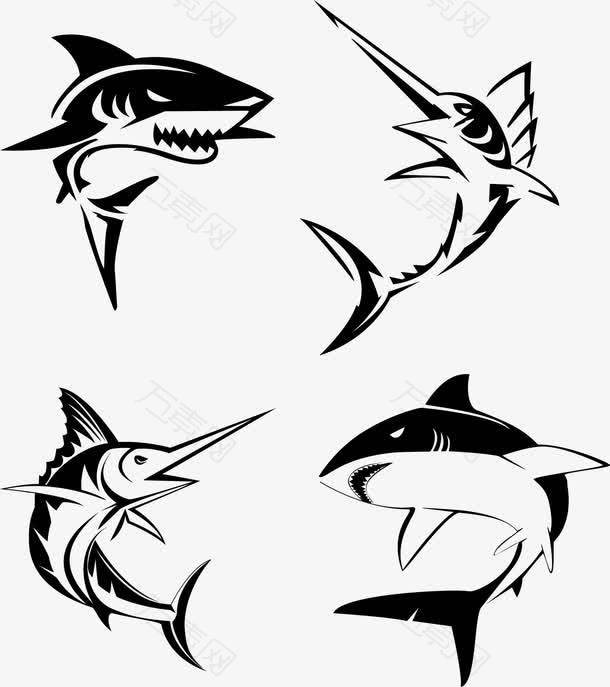 装饰四只黑色鲨鱼