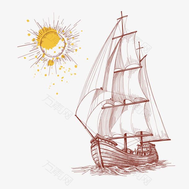 复古风格帆船插画