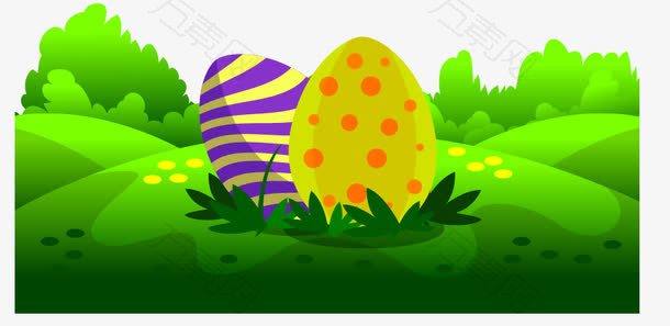 卡通矢量草地上的彩蛋恐龙蛋