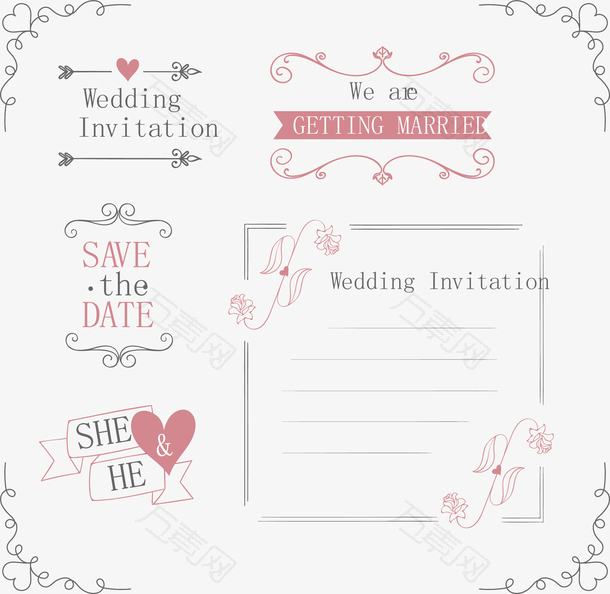 5款婚礼花纹标签矢量素材