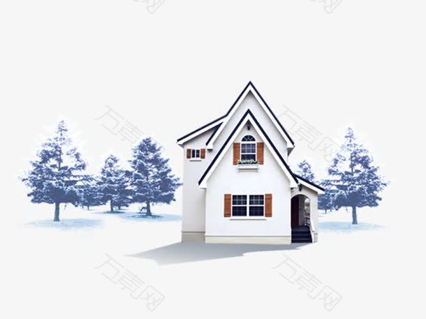 冬天的柏树和房子