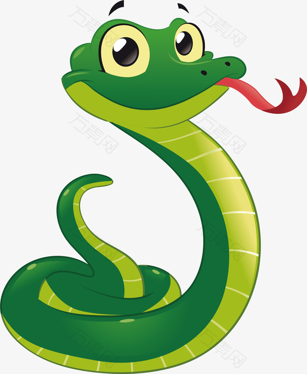 矢量手绘可爱绿色小蛇