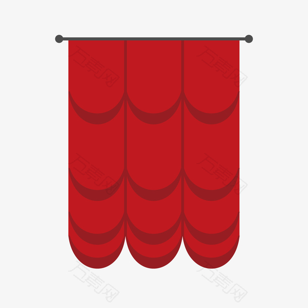 红色圆弧装饰窗帘卡通插画