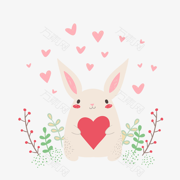 一个抱着爱心的卡通兔子