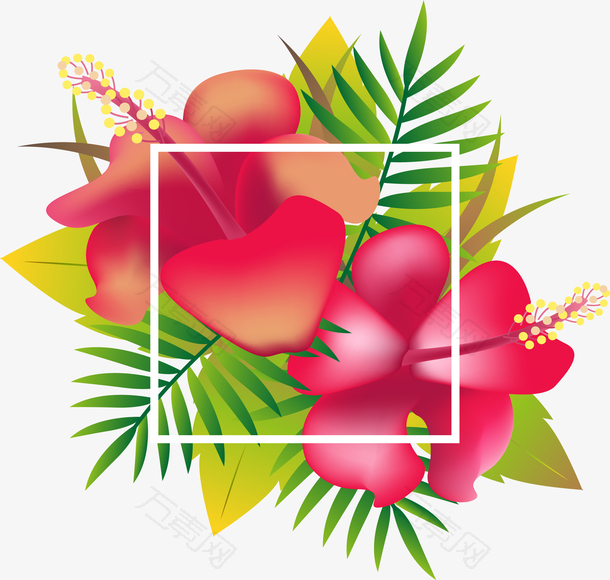 红色热带花朵标题框