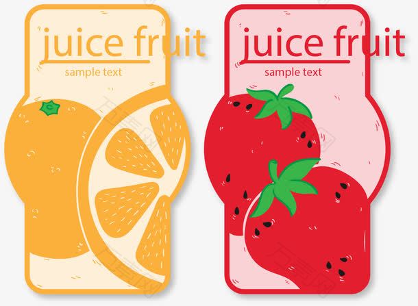 矢量手绘橙汁和草莓汁标签