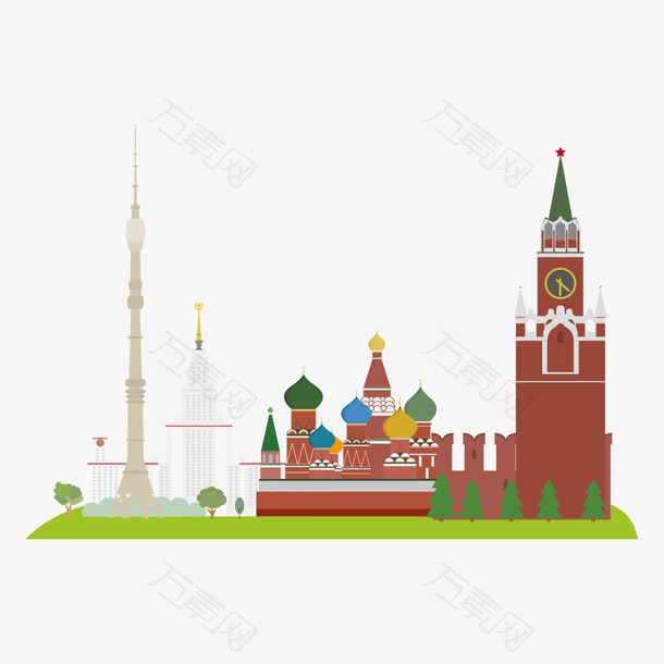 卡通俄罗斯建筑旅游景点png元素
