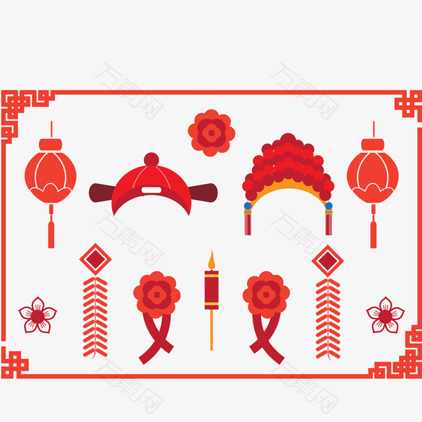 中式婚礼的装饰矢量图