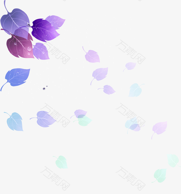 蓝紫色唯美飘飞叶子装饰图案