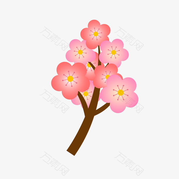 手绘桃花植物插画