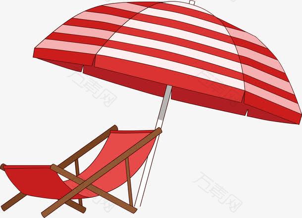 夏日美丽阳光海滩遮阳伞躺椅矢量