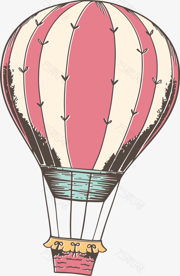 复古手绘粉色热气球